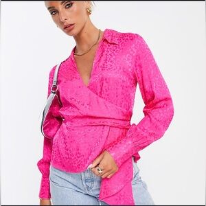 Topshop Jacquard Faux Wrap Woven Top